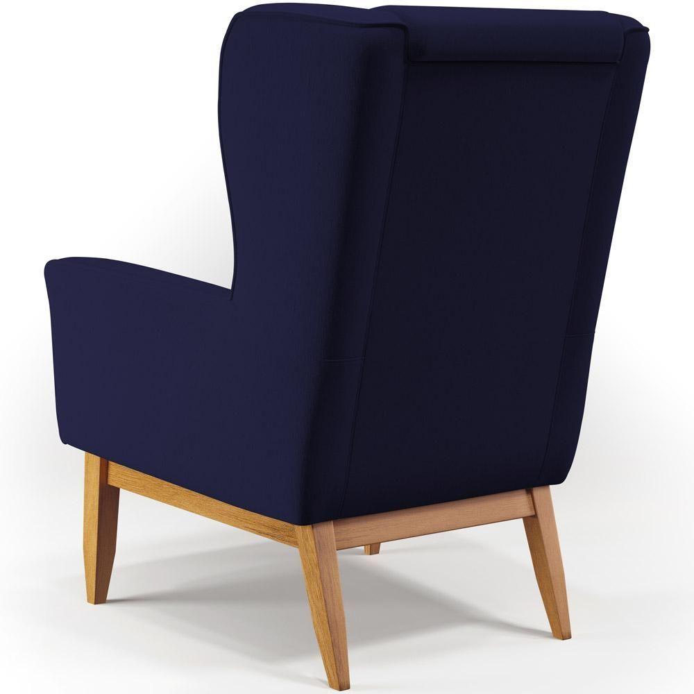 Poltrona Fixa Base De Madeira D02 Veludo Azul Marinho C-304 - 2