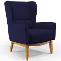 Poltrona Fixa Base De Madeira D02 Veludo Azul Marinho C-304 - 1