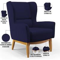Poltrona Fixa Base De Madeira D02 Veludo Azul Marinho C-304 - 5