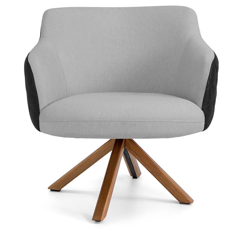 Kit 02 Poltronas Base Giratória Linho Cinza Corano Preto - 5