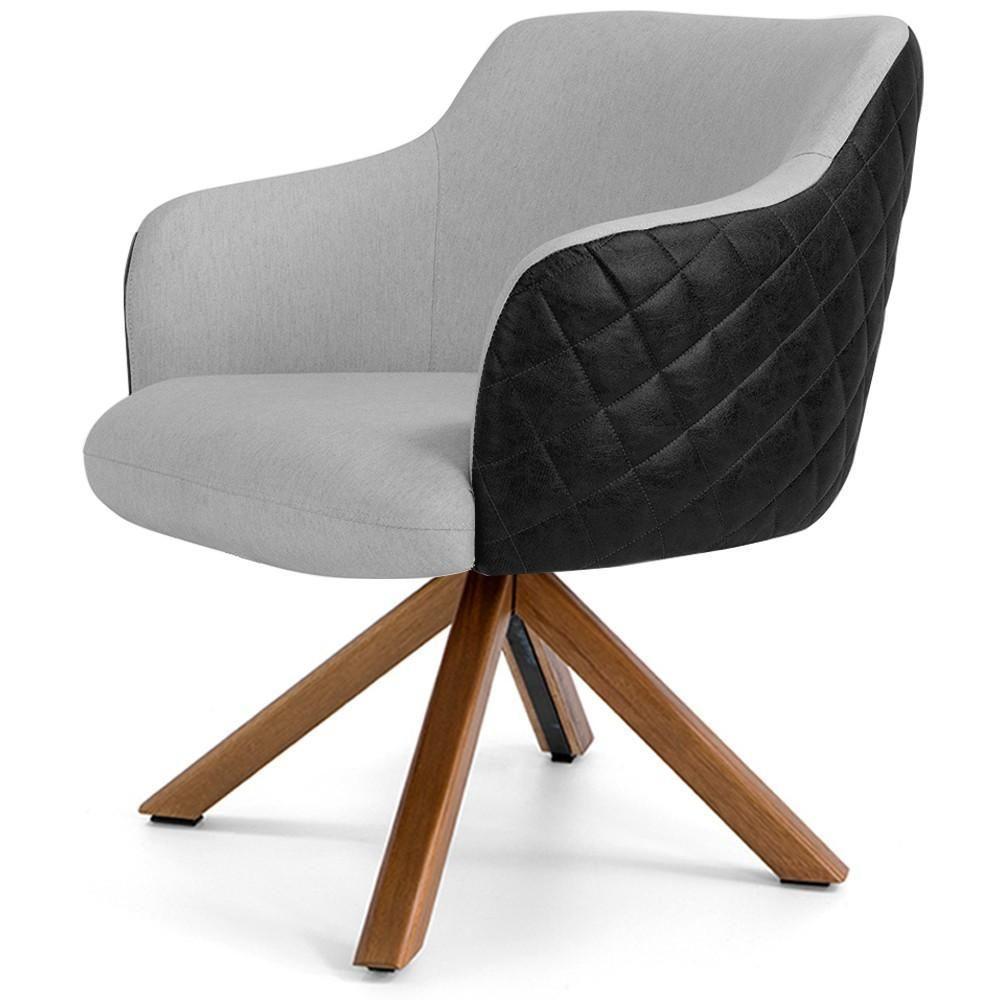 Kit 02 Poltronas Base Giratória Linho Cinza Corano Preto - 7