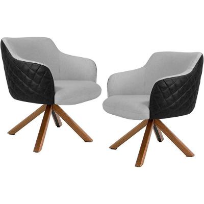 Kit 2 Poltronas Decorativas Jade D02 Giratória Linho Cinza Corano Preto Lyam Decor