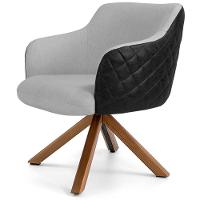 Kit 02 Poltronas Base Giratória Linho Cinza Corano Preto - 7