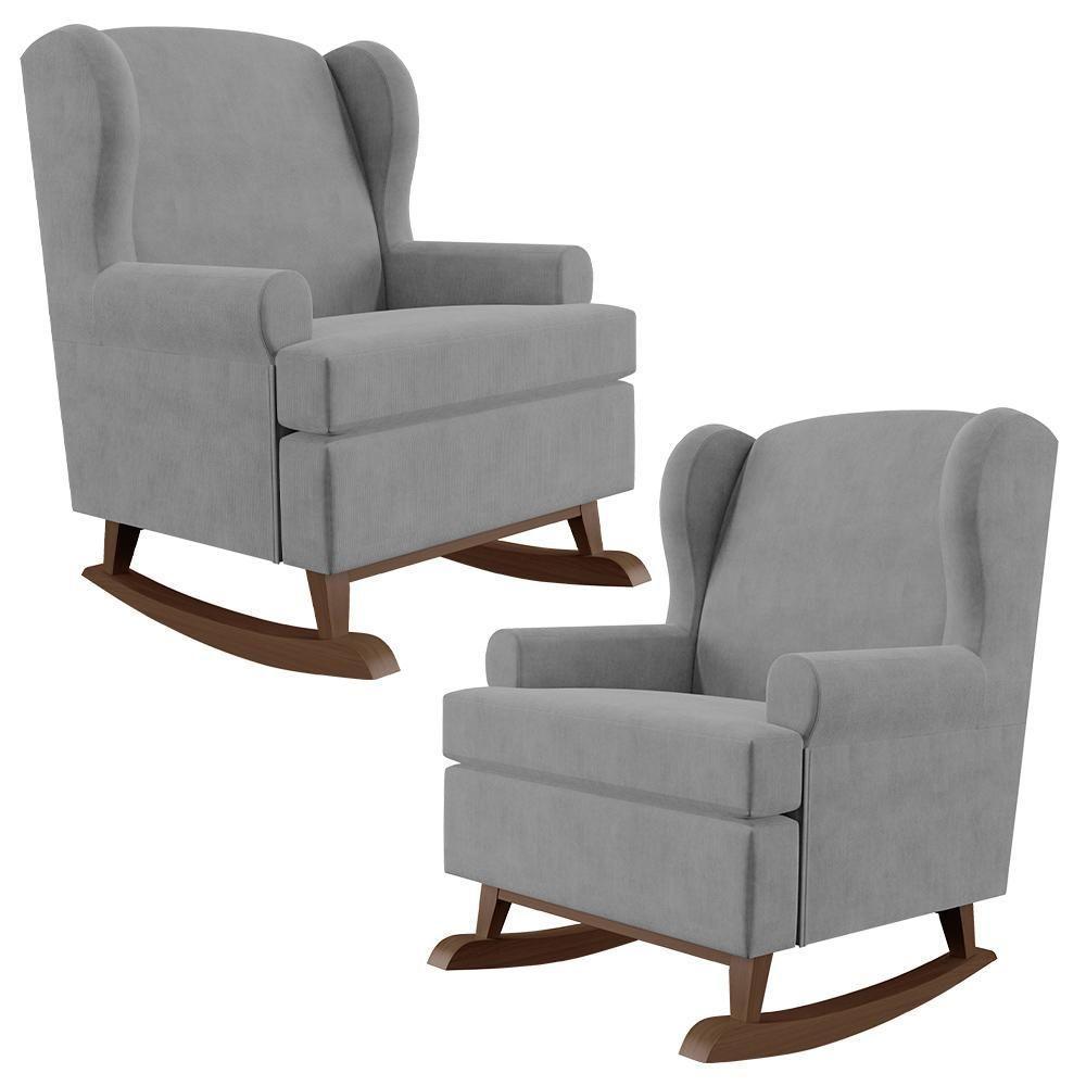 Kit 02 Poltronas Malu Base De Madeira P02 Suede Cinza - 1