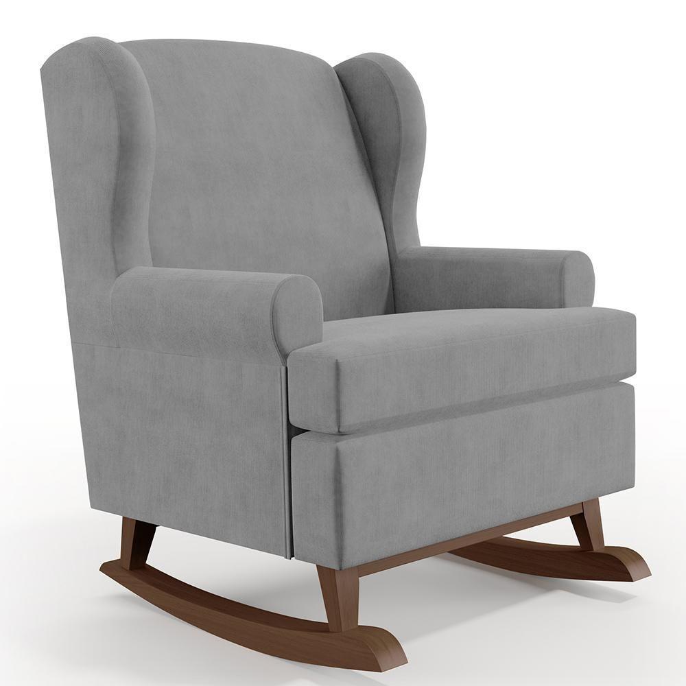 Kit 02 Poltronas Malu Base De Madeira P02 Suede Cinza - 7