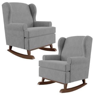 Kit 02 Poltronas De Amamentação Com Balanço Malu Suede Cinza Lyam Decor