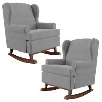 Kit 02 Poltronas Malu Base De Madeira P02 Suede Cinza - 1