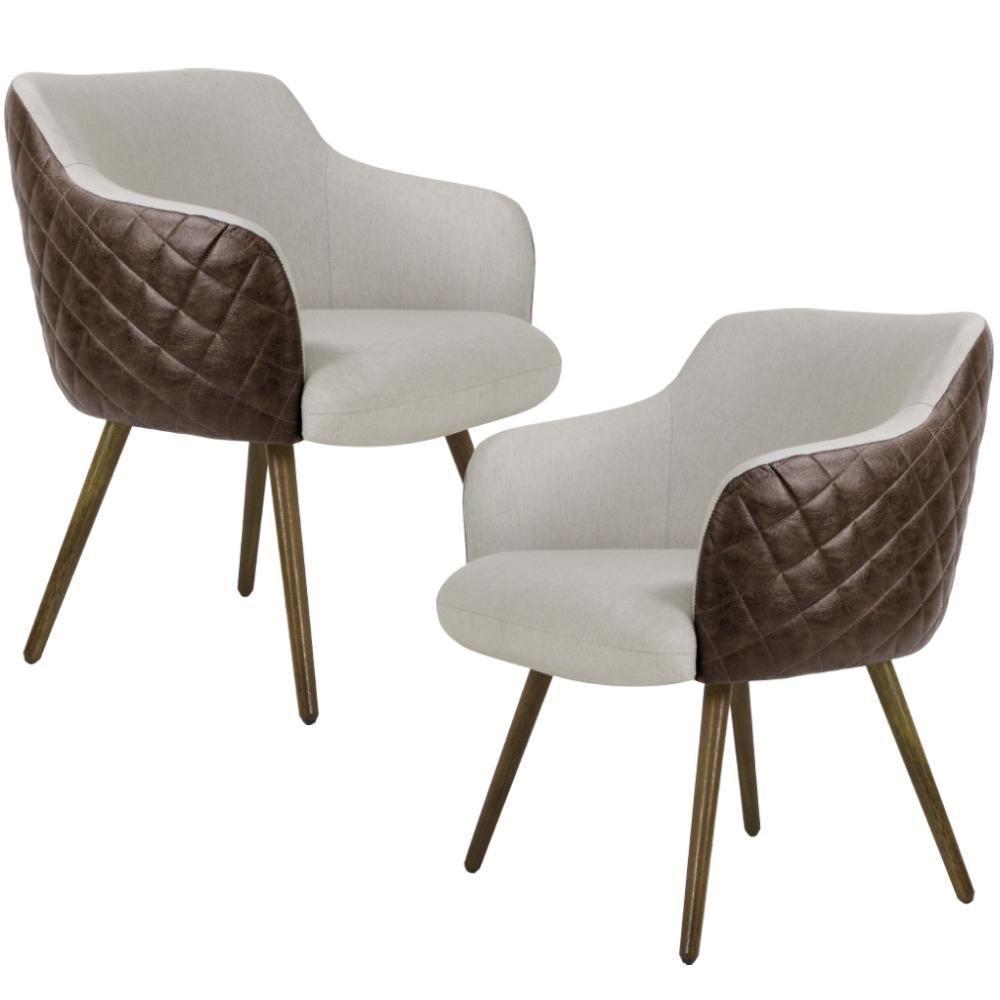 Kit 02 Poltronas Pés Palito Linho Bege C-107 Corano Marrom - 1