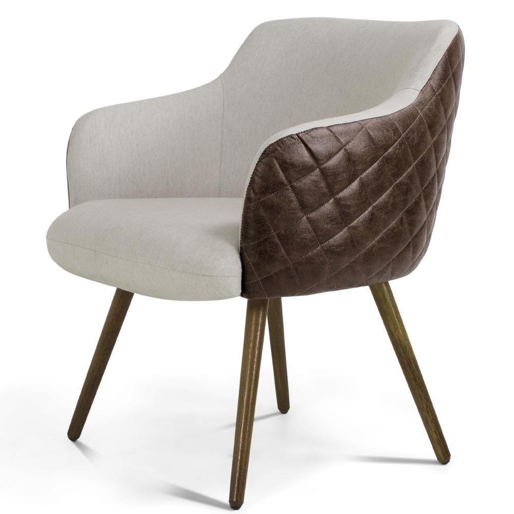 Kit 02 Poltronas Pés Palito Linho Bege C-107 Corano Marrom - 7