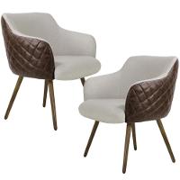 Kit 02 Poltronas Pés Palito Linho Bege C-107 Corano Marrom - 1