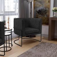 Poltrona Fixa Base De Aço Preto Linho Chumbo D-465 - 9