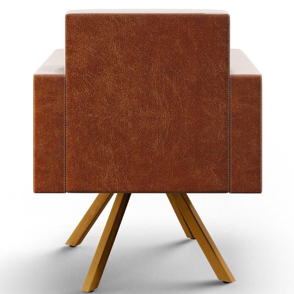 Kit 02 Poltronas Base Giratória Linho Cru Couríssimo Camel - 3