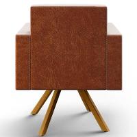 Kit 02 Poltronas Base Giratória Linho Cru Couríssimo Camel - 7