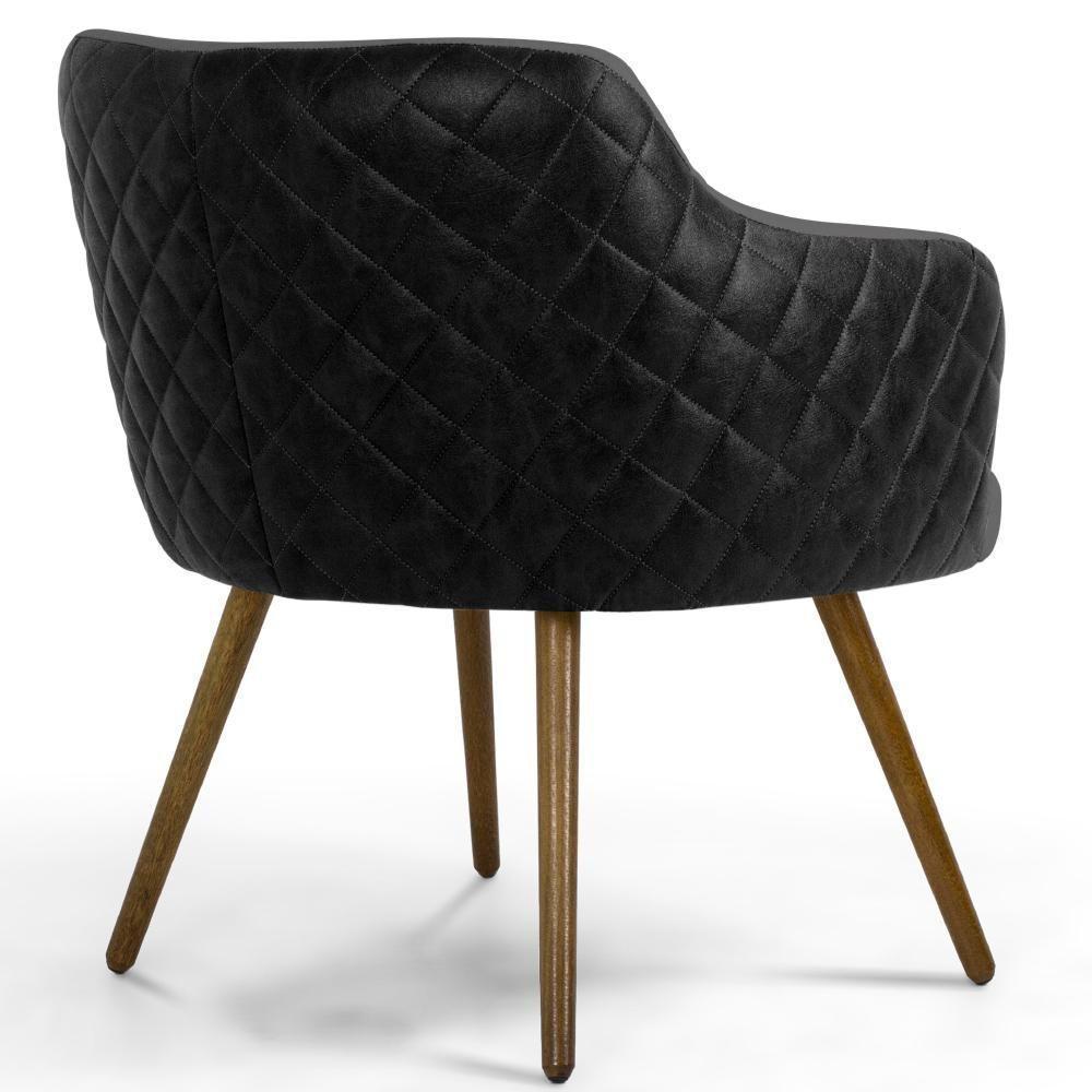 Kit 02 Poltronas Pés Palito Linho Cinza C-416 Corano Preto - 4