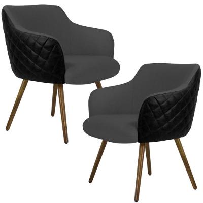 Kit 2 Poltronas Decorativas Jade D02 Pés Palito Cinza Preto Lyam Decor