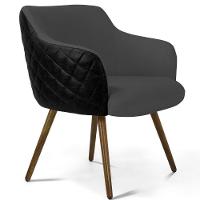 Kit 02 Poltronas Pés Palito Linho Cinza C-416 Corano Preto - 8