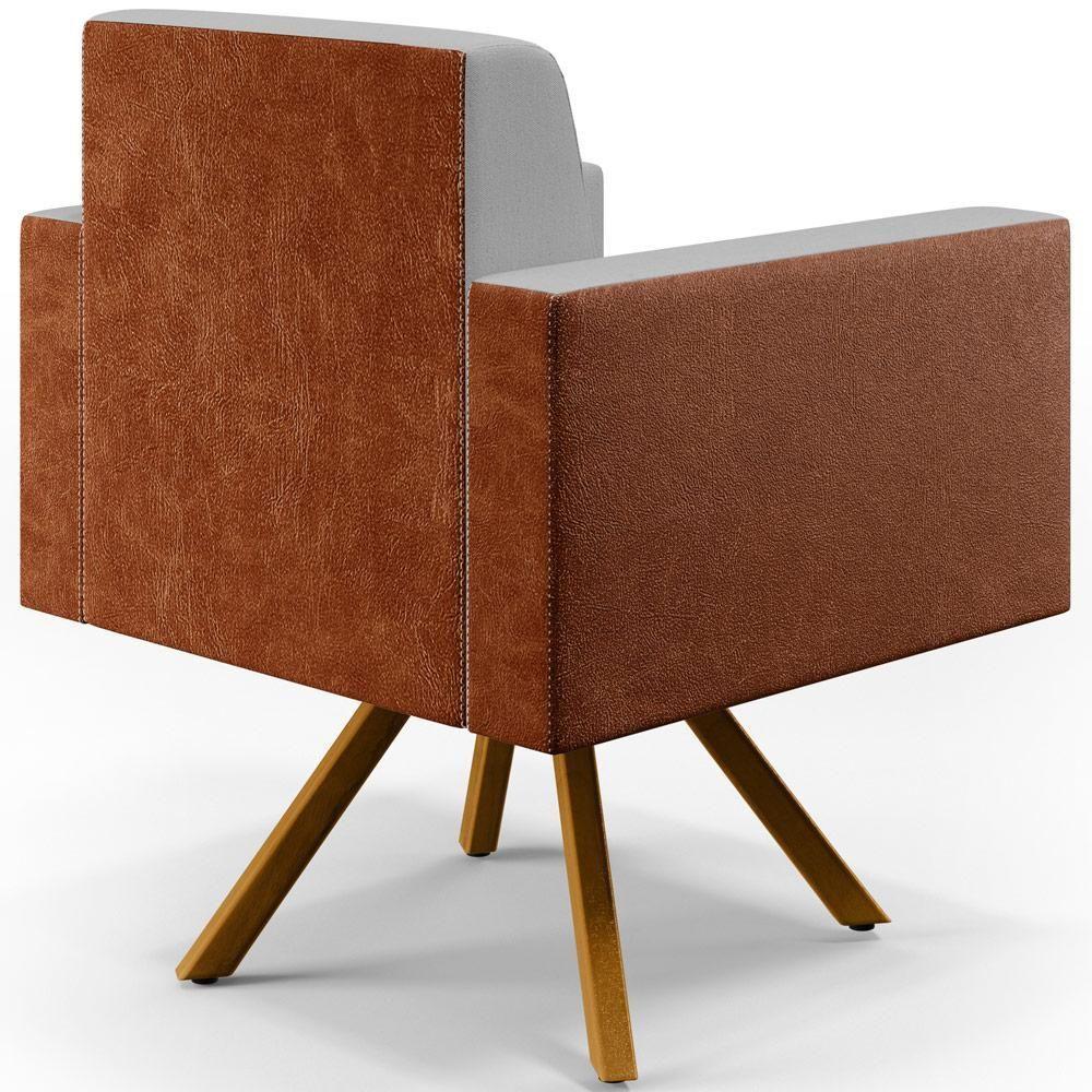 Kit 02 Poltronas Base Giratória Linho Cinza Couríssimo Camel - 2
