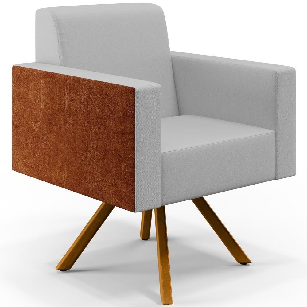 Kit 02 Poltronas Base Giratória Linho Cinza Couríssimo Camel - 9