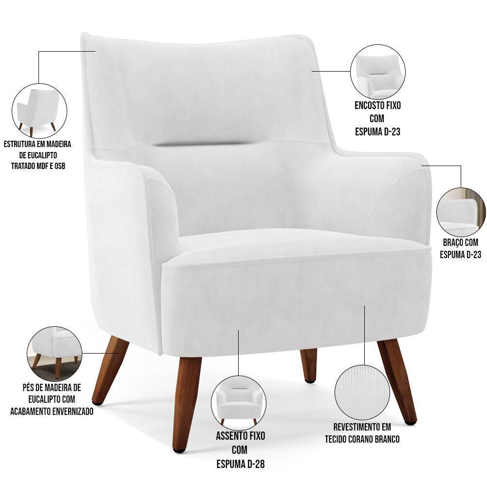 Poltrona Fixa Pés De Madeira Isabella D02 Corano Branco C-12 - 6