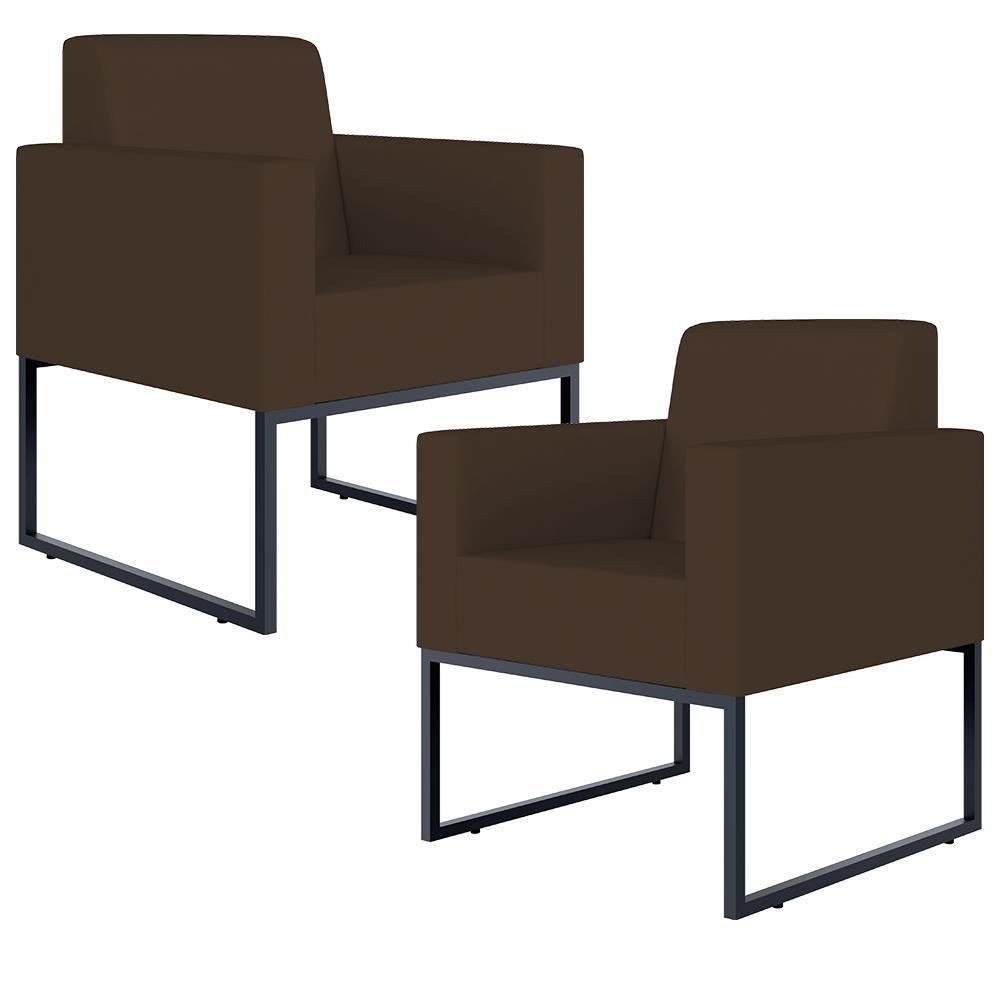Kit 02 Poltronas Base Fixa De Metal Suede Marrom - 1