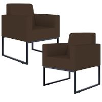 Kit 02 Poltronas Base Fixa De Metal Suede Marrom - 1