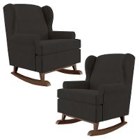 Kit 02 Poltronas Malu Base De Madeira P02 Suede Preto - 1