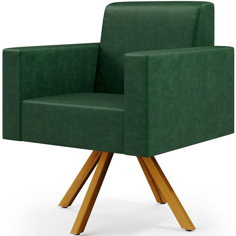 Kit 03 Poltronas Base Giratória De Madeira Facto Verde Musgo - 7