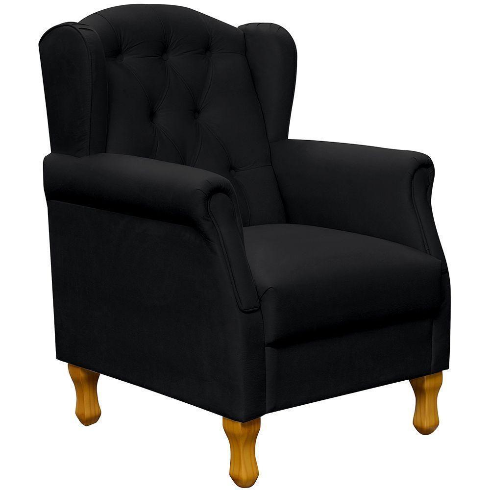 Poltrona Para Sala De Estar Yara P02 Corino Preto - 1