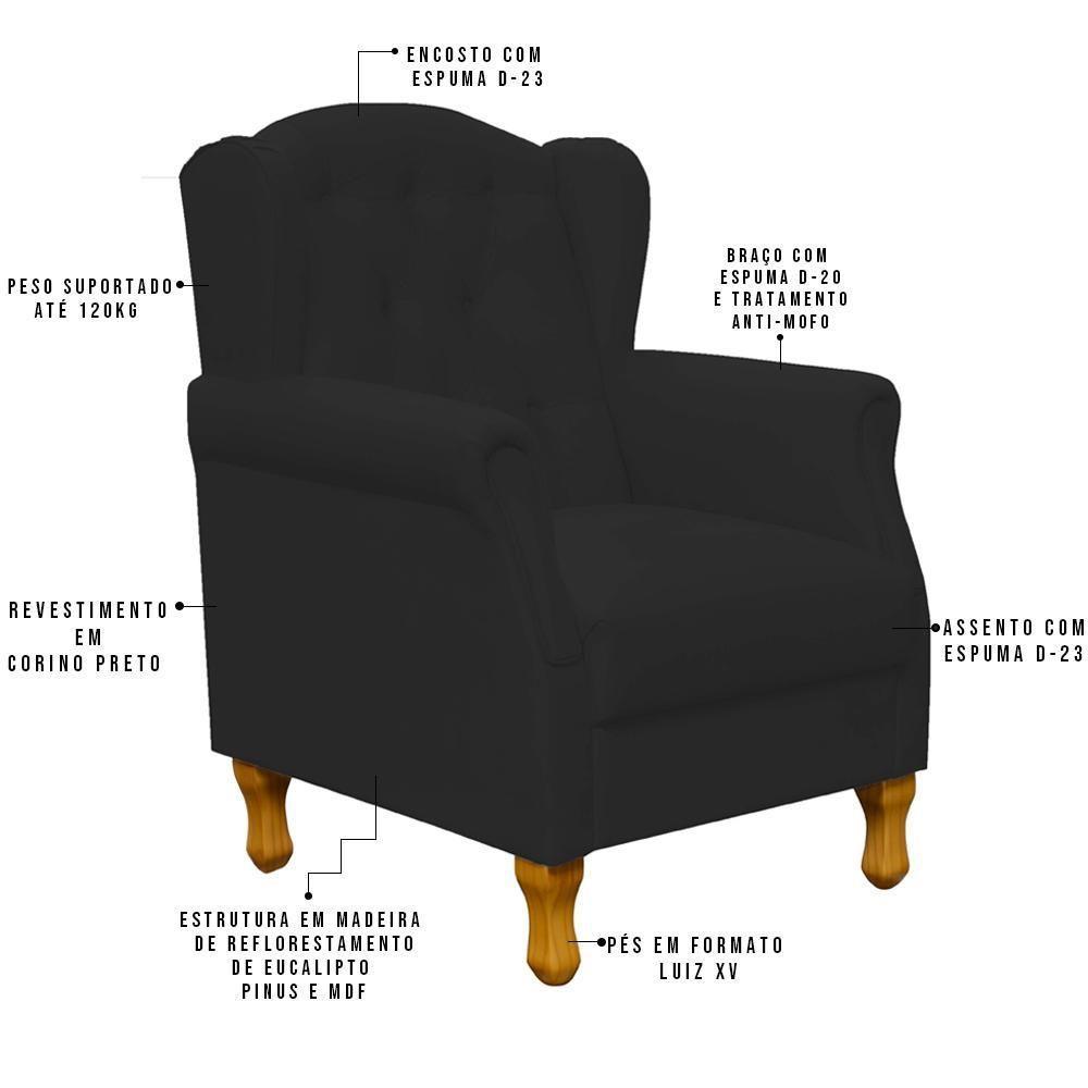 Poltrona Para Sala De Estar Yara P02 Corino Preto - 4