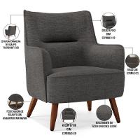 Poltrona Fixa Pés De Madeira Linho Cinza Escuro C-416 - 2