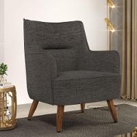 Poltrona Fixa Pés De Madeira Linho Cinza Escuro C-416 - 4