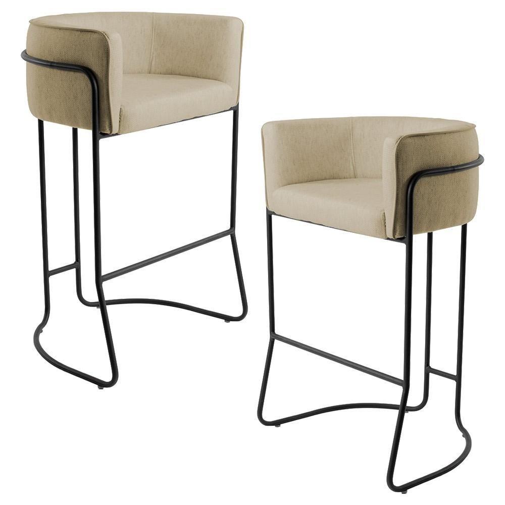 Kit 02 Banquetas Fixa Preto Linho Bege - 1