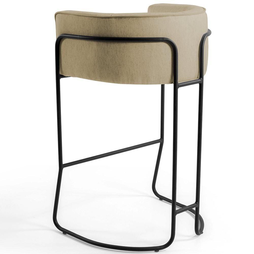 Kit 02 Banquetas Fixa Preto Linho Bege - 4