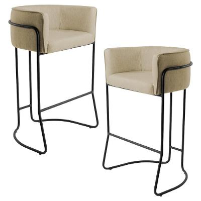 Kit 02 Banquetas Fixa Preto Linho Bege