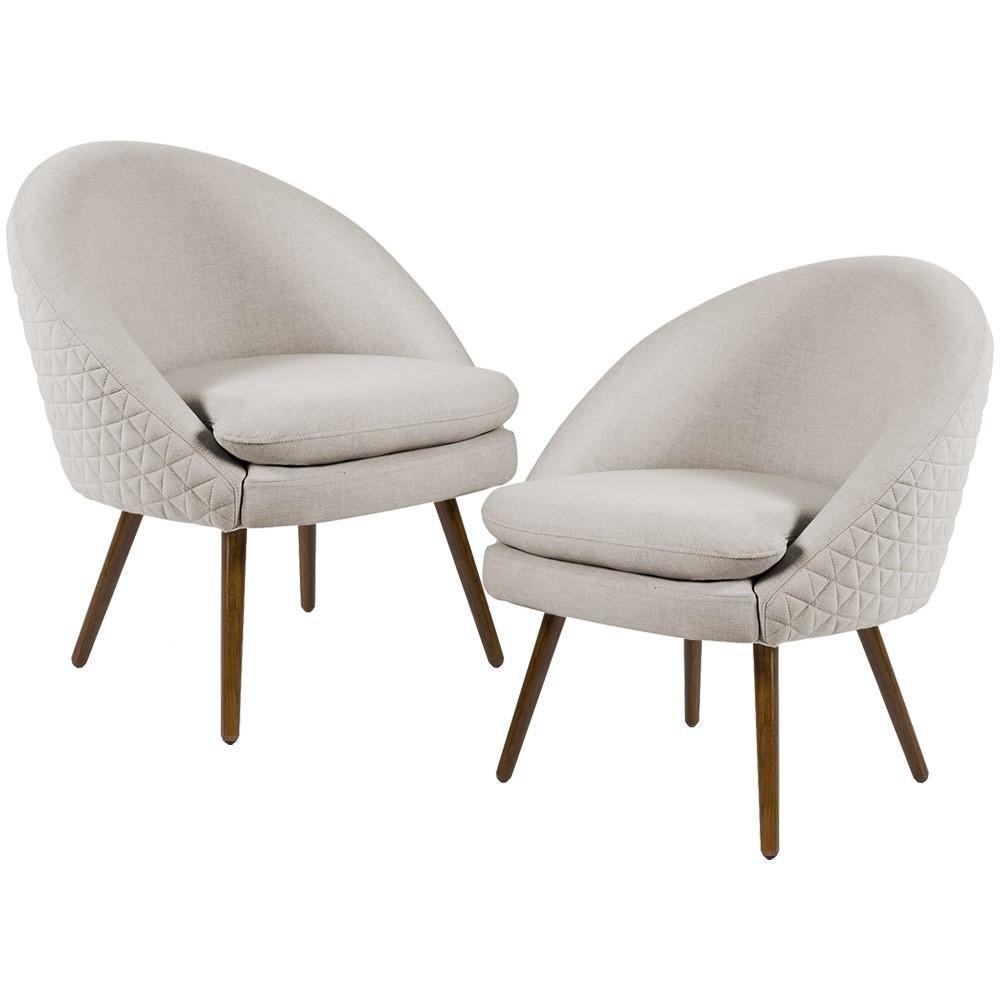 Kit 02 Poltronas Fixa Pés Palito Tressê Linho Bege C-107 - 1