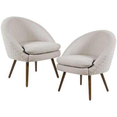 Kit 2 Poltronas Decorativas Rafa D02 Fixa Pés Palito Linho Bege Lyam Decor