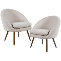 Kit 02 Poltronas Fixa Pés Palito Tressê Linho Bege C-107 - 1