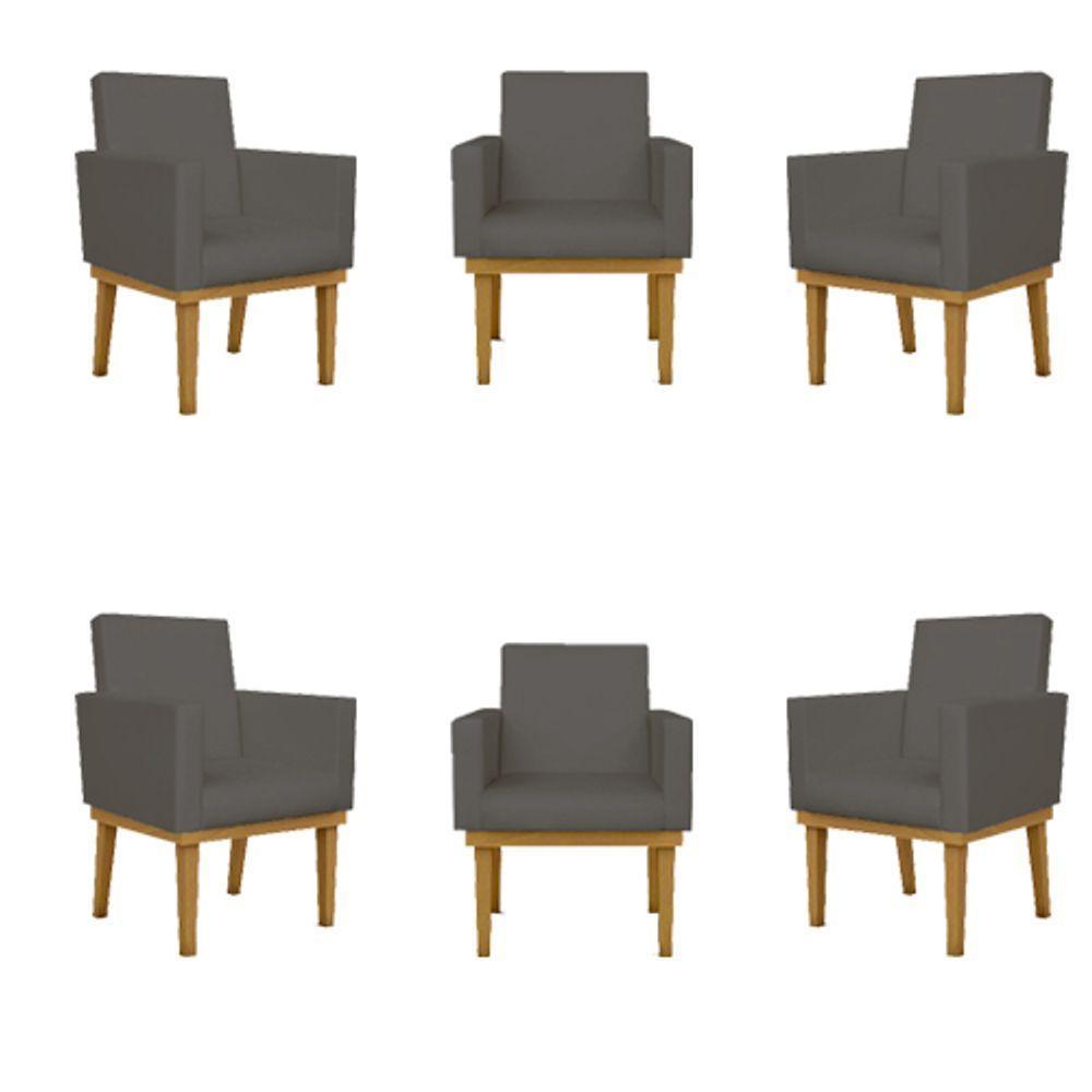 Kit 06 Poltronas Reforçadas Escritório Sala Courino cinza - 1