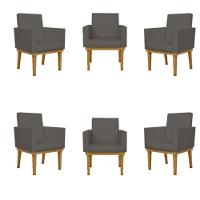 Kit 06 Poltronas Reforçadas Escritório Sala Courino cinza - 1