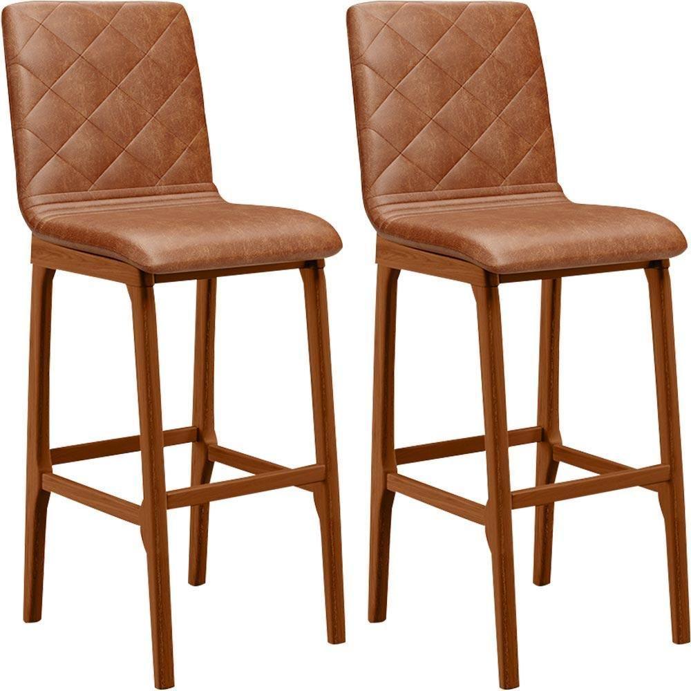 Kit 02 Banquetas Altas Cozinha De Jantar Fixa Zoe B04 Camel - 1