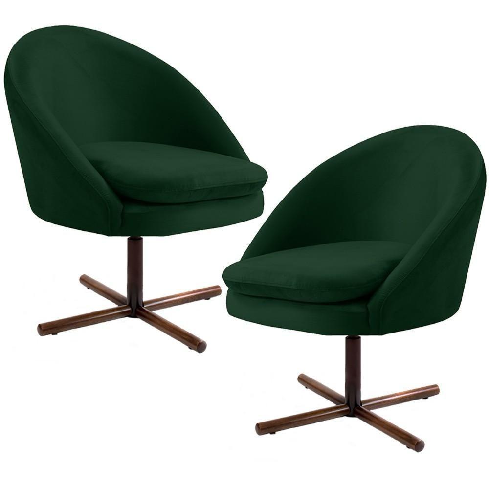 Kit 02 Poltronas Giratória Base X Veludo Verde C-303 - 1