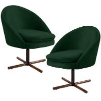 Kit 02 Poltronas Giratória Base X Veludo Verde C-303 - 1
