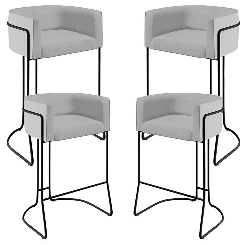 Kit 04 Banquetas Fixa Preto Linho Cinza D-315 - 1
