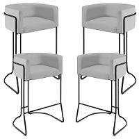 Kit 04 Banquetas Fixa Preto Linho Cinza D-315 - 1