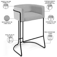 Kit 04 Banquetas Fixa Preto Linho Cinza D-315 - 6