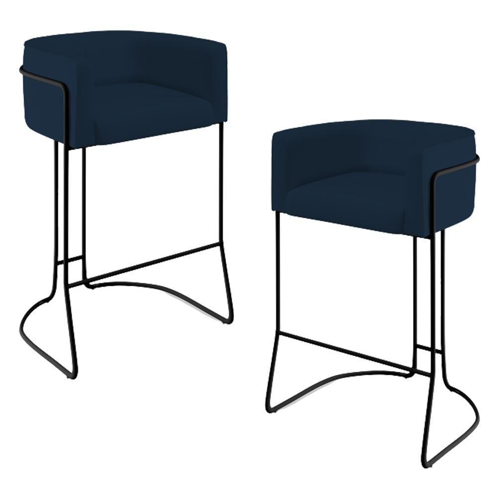 Kit 02 Banquetas Fixa Preto Veludo Azul Oxford C-304 - 1