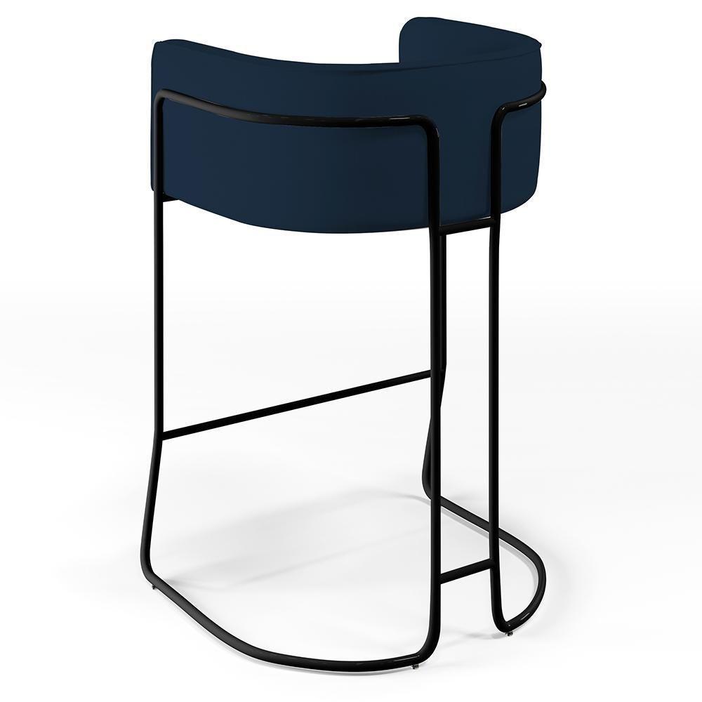 Kit 02 Banquetas Fixa Preto Veludo Azul Oxford C-304 - 2