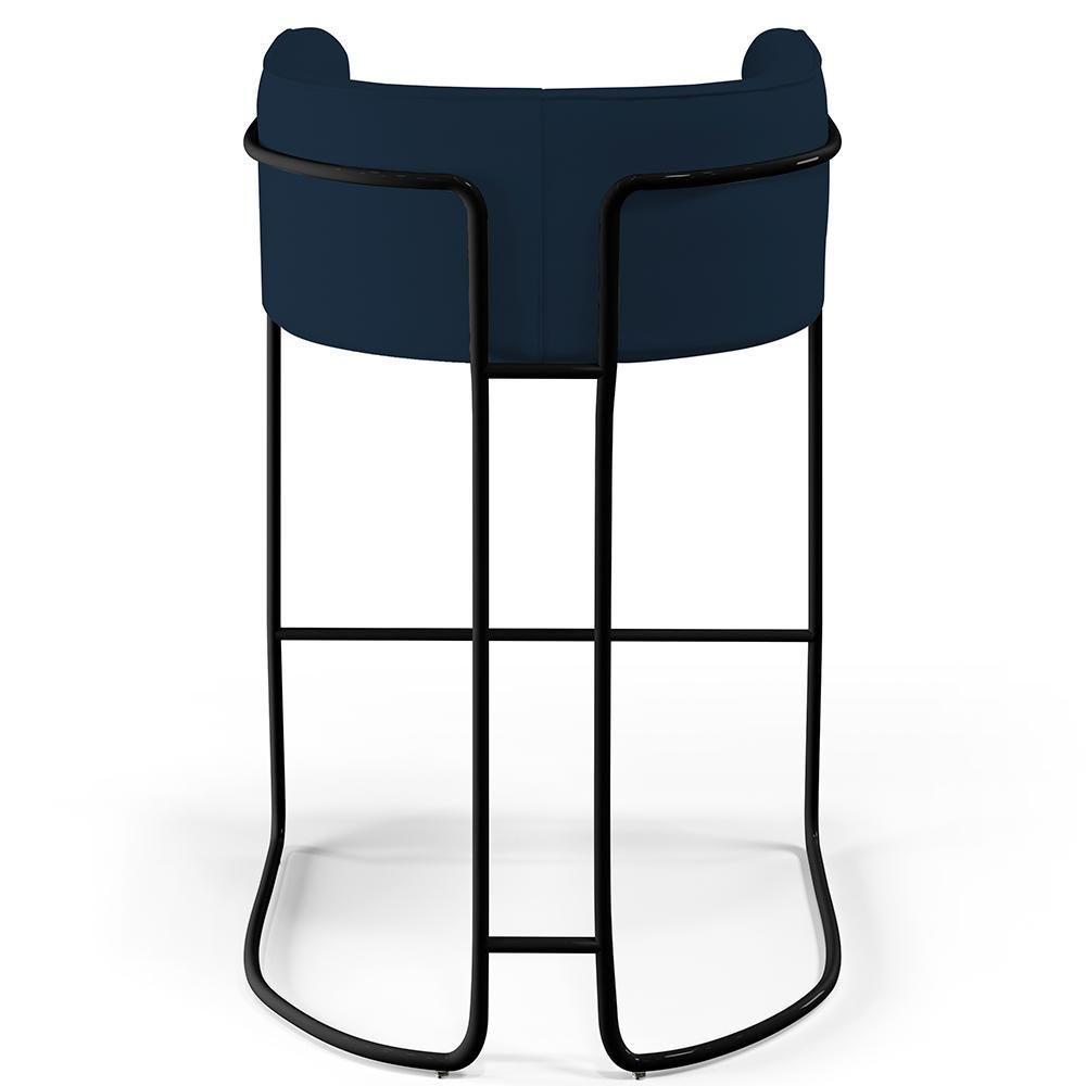 Kit 02 Banquetas Fixa Preto Veludo Azul Oxford C-304 - 4