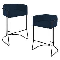 Kit 02 Banquetas Fixa Preto Veludo Azul Oxford C-304 - 1