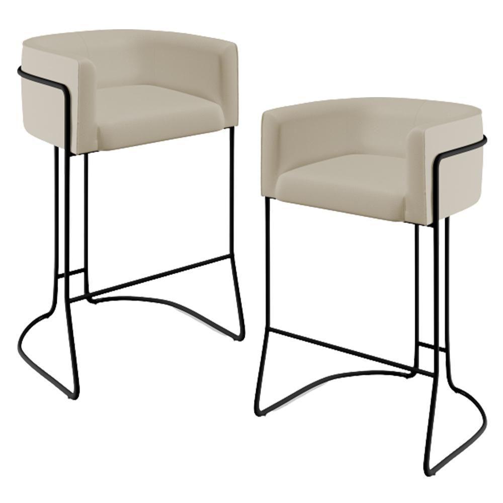 Kit 02 Banquetas Fixa Preto Corano Bege C-26 - 1